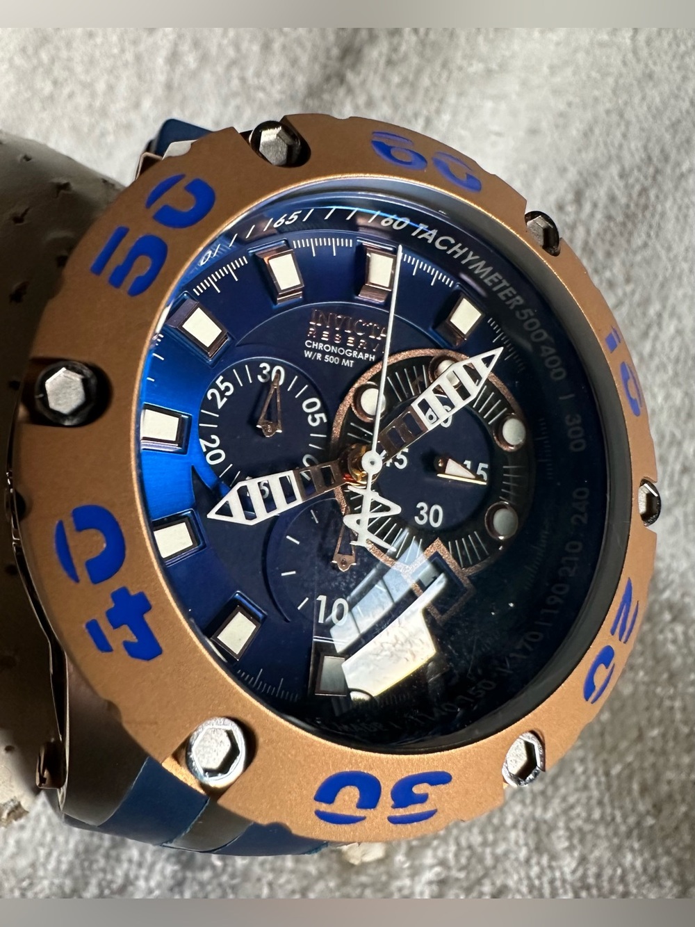 Invicta 0910 Subaqua Reserve Specialty II 51mm Swiss Quartz Gold-Tone Blue Dial